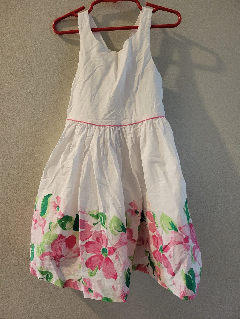 Janie and Jack Size 3 White Dress with Pink Floral Trim And Bow, Tule Lining